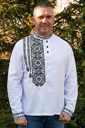 Вышиванка мужская, белая, льняная топ 62 Киев