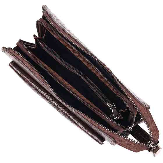 Удобный клатч для мужчин из натуральной фактурной кожи с тиснением под крокодила CANPELLINI 21561 Коричневый Киев