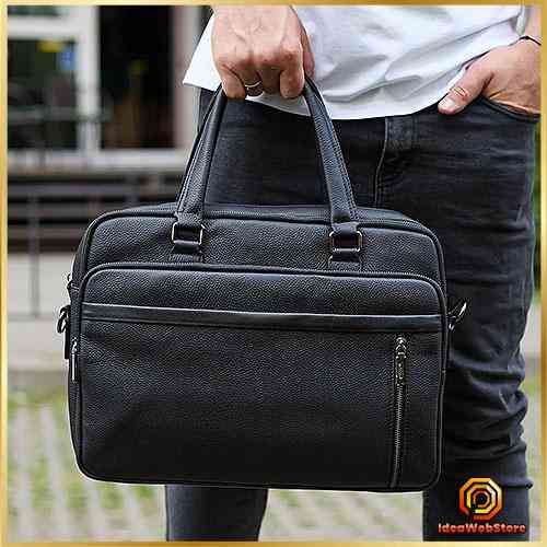 Ділова чоловіча шкіряна сумка-портфель для ноутбука та документів Горизонтальна шкіряна чоловіча сумка портфель Київ