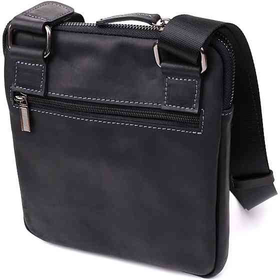 Зручна сумка для чоловіків на плече із натуральної вінтажної шкіри Shvigel 23147 Чорний Київ