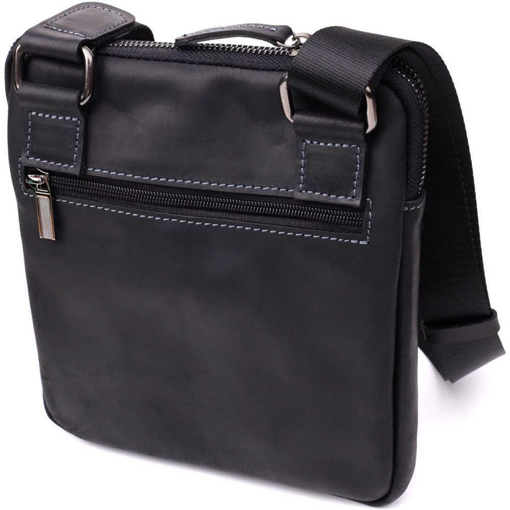 Удобная сумка для мужчин на плечо из натуральной винтажной кожи Shvigel 23147 Черный Киев - изображение 2