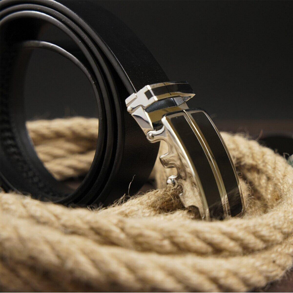 Ремінь чоловічий з автоматичною пряжкою і чорними вставками Чорний (Vintage) Київ - фото 4