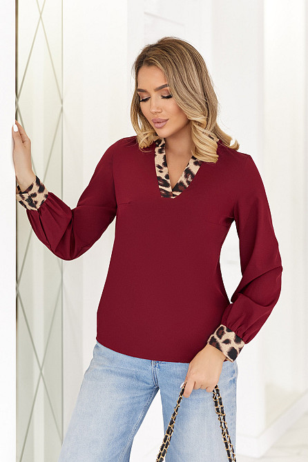 Блуза жіноча з довгими рукавами "Briana" | Норма і батал Бордовий, 42-44 Київ - фото 5