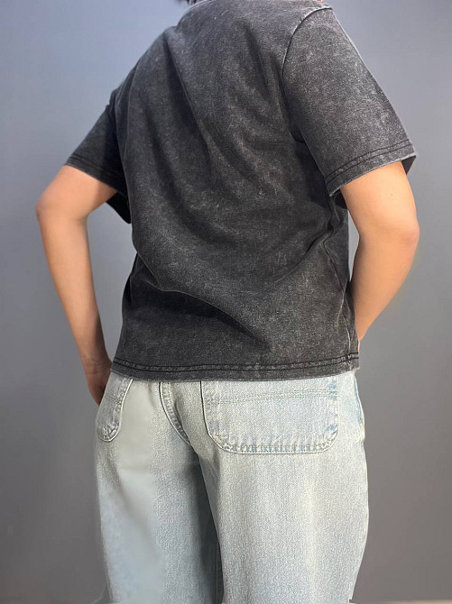 Футболка жіноча A-N 02517 варена аплікація літера "R" з камінців попереду середньої довжини one size, чорний, one size Київ - фото 13