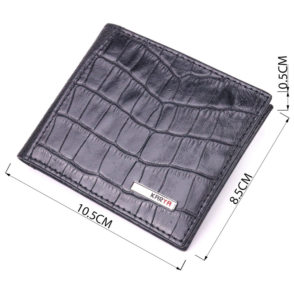 Мужской зажим с монетницей из натуральной кожи с тиснением под крокодила KARYA 21406 Черный Киев - изображение 9