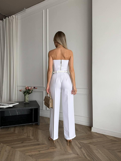 Женский классический брючный костюм двойка: корсет и штаны костюмка Белый, 46/48 Одесса - изображение 3