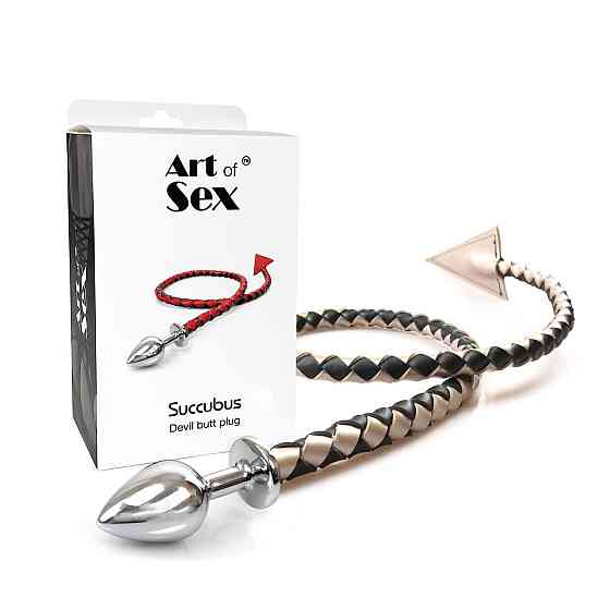 Металева анальна пробка M з диявольським хвостом Art of Sex - Succubus, екошкіра, чорний/золото Sex Aura Київ