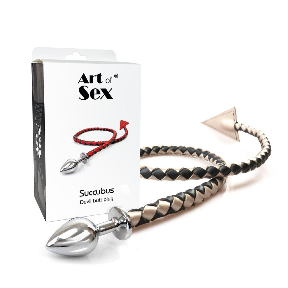 Металева анальна пробка M з диявольським хвостом Art of Sex - Succubus, екошкіра, чорний/золото Sex Aura Київ - фото 4