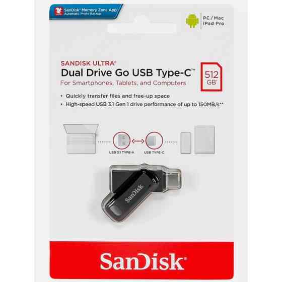 Флеш-накопитель SanDisk USB 3.1 Ultra Dual Go Type-C 512Gb (150 Mb/s) Киев