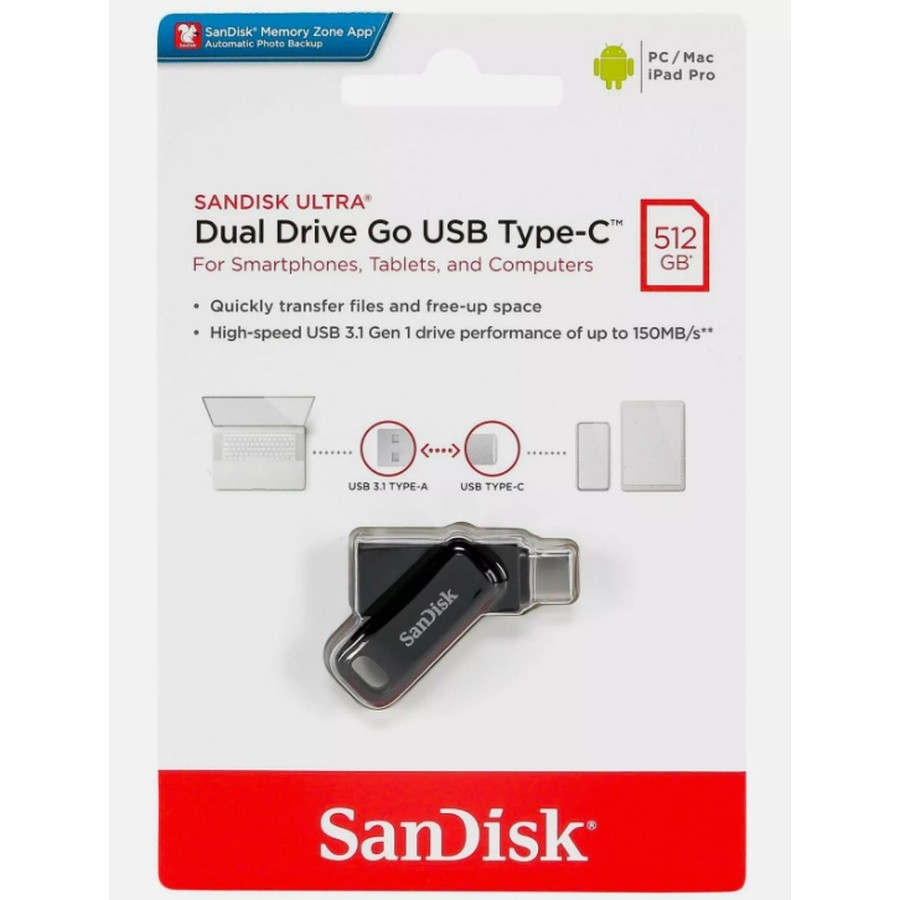 Флеш-накопичувач SanDisk USB 3.1 Ultra Dual Go Type-C 512Gb (150 Mb/s) Київ - фото 2