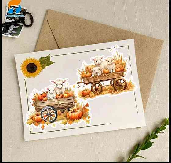 Набор осенних наклеек 50 шт – тыквы, цветы, фермерский стиль Киев