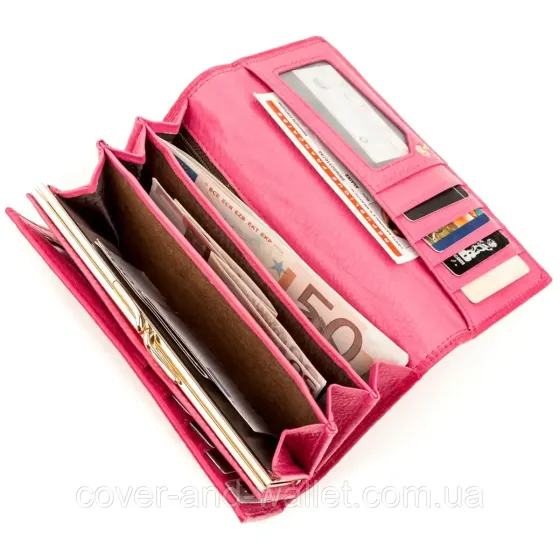 Зручний шкіряний гаманець рожевого кольору з додатковим блоком для карток Boston Київ
