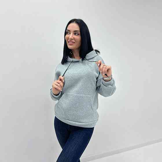 Однотонний батник з капюшоном "Kerry" оптом | Норма і батал Сірий, 46-48 Київ