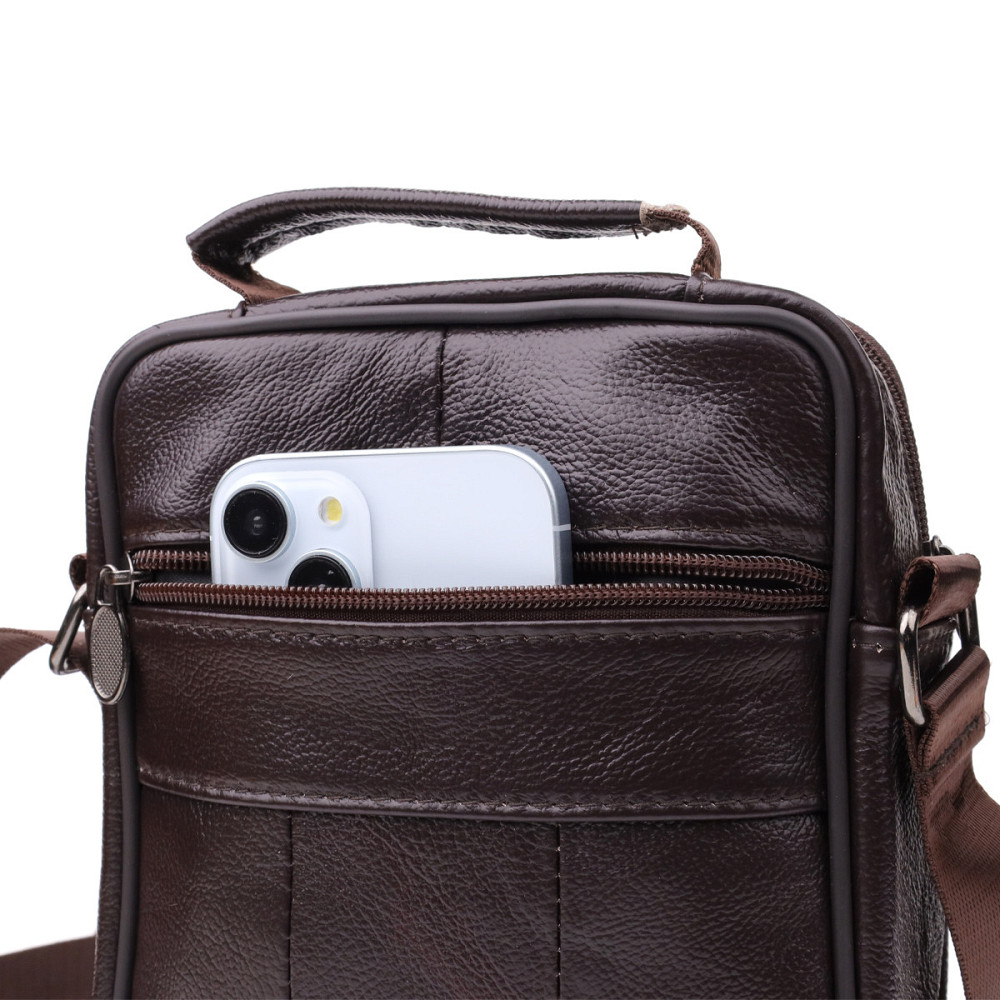 Небольшая вертикальная сумка с ручкой для мужчин из натуральной кожи Vintage 22865 Коричневый Киев - изображение 6