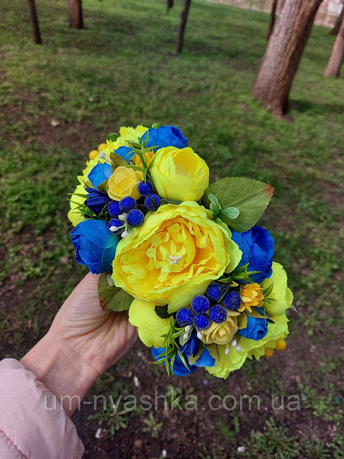 Ободок обруч з квітами "Піони великий жовто-синій" Кривий Ріг - фото 7
