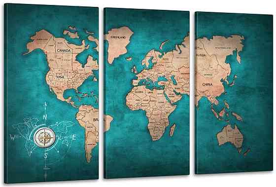 Модульна картина у вітальню/ спальню     Мапа світу      ART-054_3A 100х150 см Київ