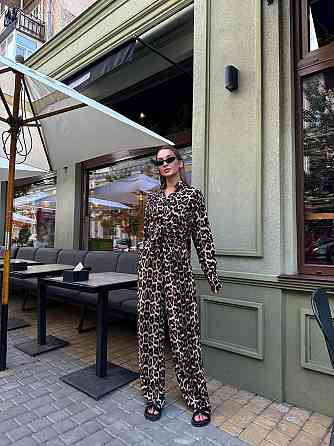 Жіночий стильний повсякденний костюм леопардовий штапель принт Одеса