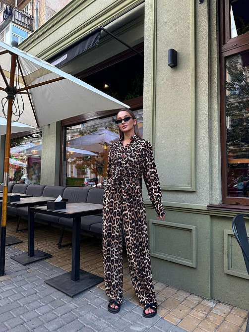 Женский стильный повседневный костюм леопардовый штапель принт Одесса - изображение 6