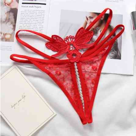 Трусики з бусинками та метеликами червоні - розмір універсальний (на резинці), 15% нейлон, 85% поліестер Київ