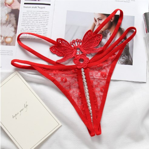 Трусики з бусинками та метеликами червоні - розмір універсальний (на резинці), 15% нейлон, 85% поліестер Київ - фото 2