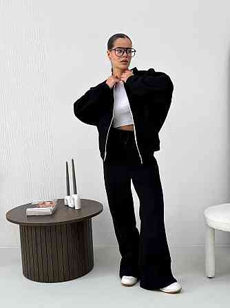 Женский теплый костюм-двойка с широкими штанами Черный 42/46 Харьков