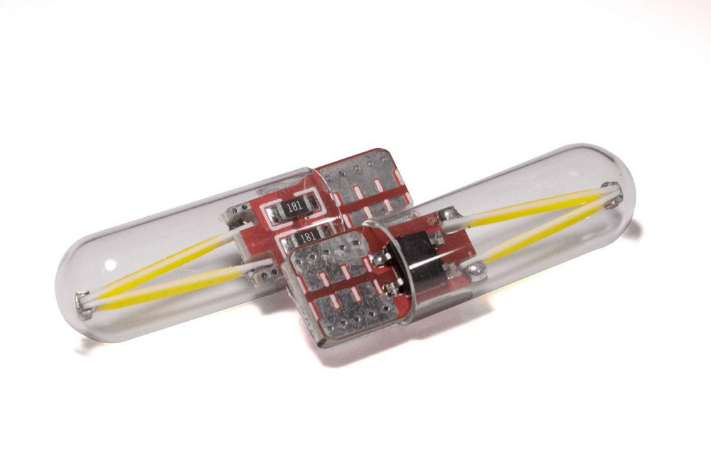 Светодиодная лампа StarLight T10 1 диод 12V COB 1W WHITE мультиполярная / стеклянная колба / печатная плата RED Харьков - изображение 2