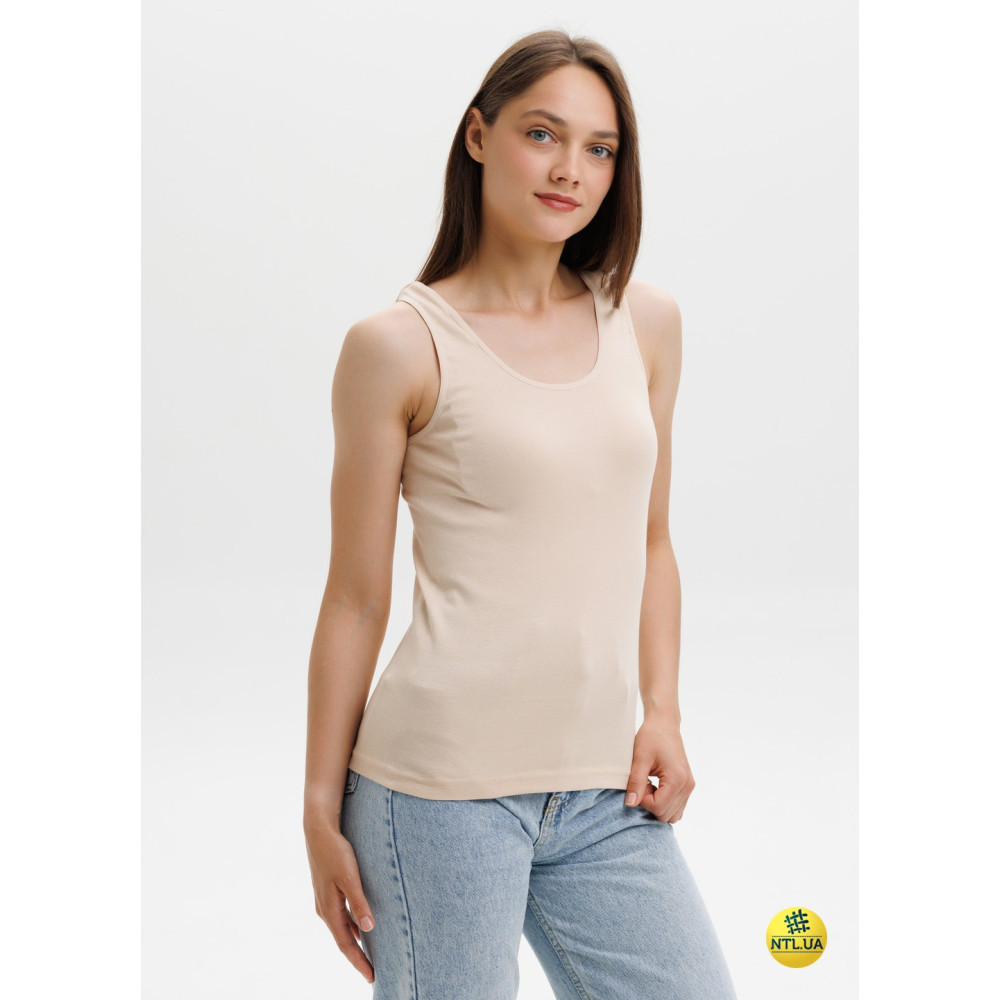 Базова однотонна жіноча майка з бавовни на широких бретелях Наталюкс 21-2110 Київ - фото 3