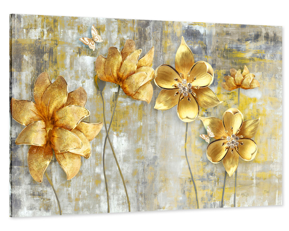 Картина холст в гостиную / спальню  Золоті квіти   MLP_35 50x100 см Киев - изображение 1