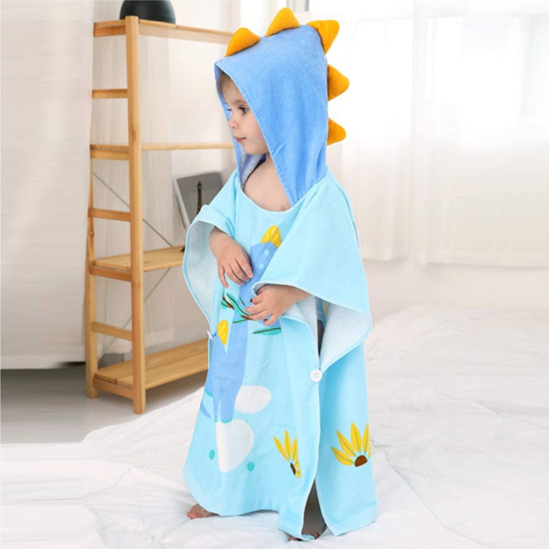 Детское Полотенце Пончо Lovely Svi  – Пляжное Полотенце с Капюшоном Дино М (1-6 лет) Голубой Махра Хлопок Киев - изображение 3