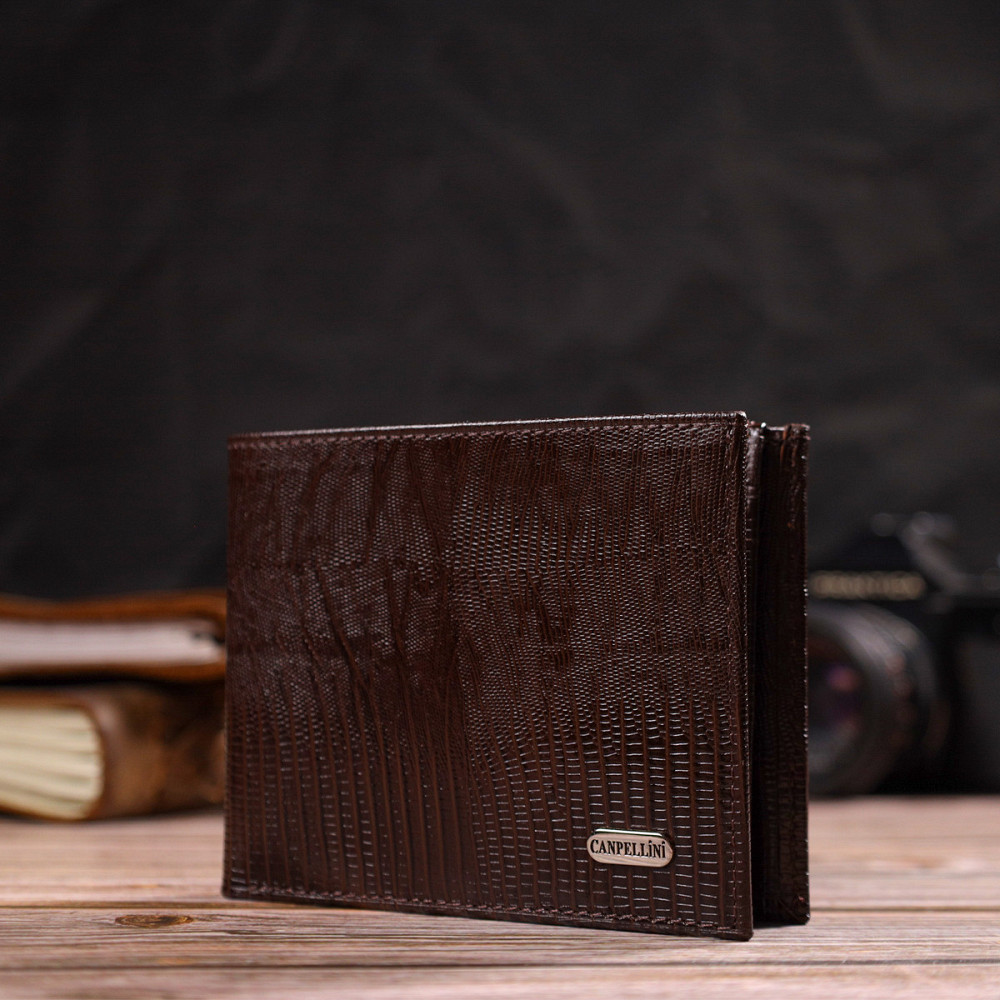 Удобное мужское портмоне из натуральной фактурной кожи CANPELLINI 21869 Коричневый Киев - изображение 3