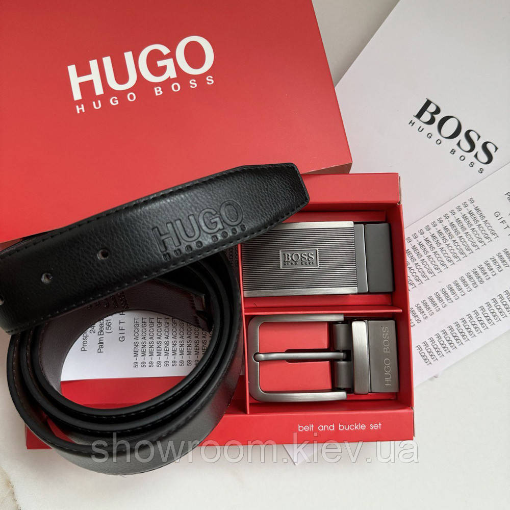 Чоловічий подарунковий набір (ремінь із двома пряжками) H.Boss (218) Київ - фото 4