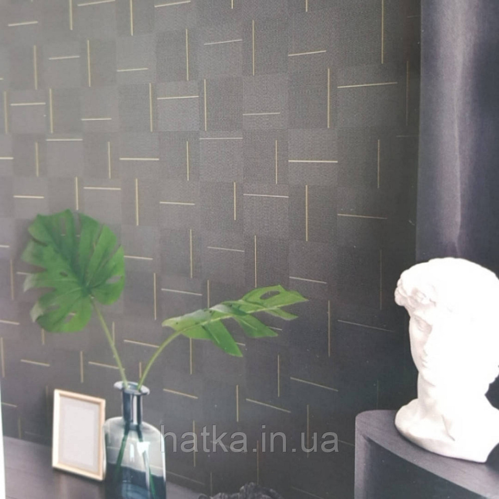 Шпалери вінілові на флізелін Sirpi AltaGamma Home 3 лофт геометрія 3д чорні квадрати золотисті смуги Київ - фото 3