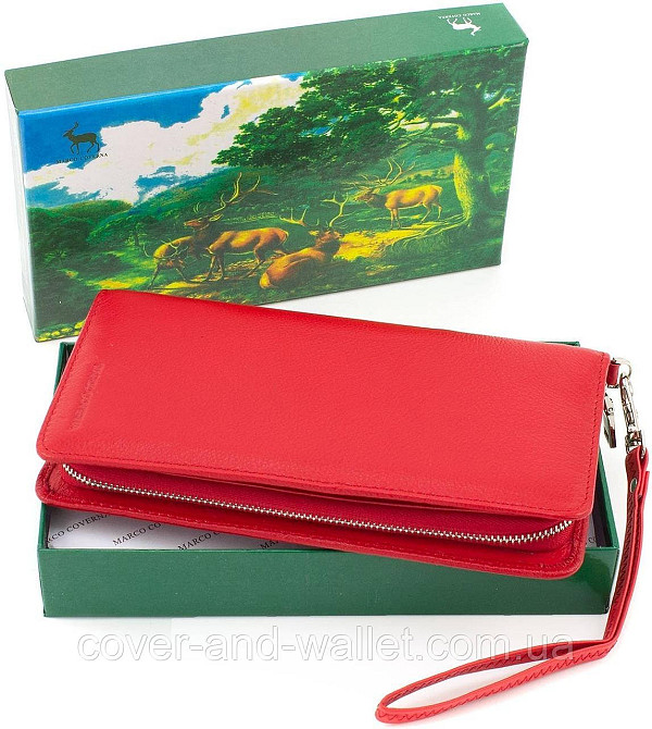 Красный кожаный кошелек клатч с ремешком для руки Marco Coverna MC 6056 Киев - изображение 6