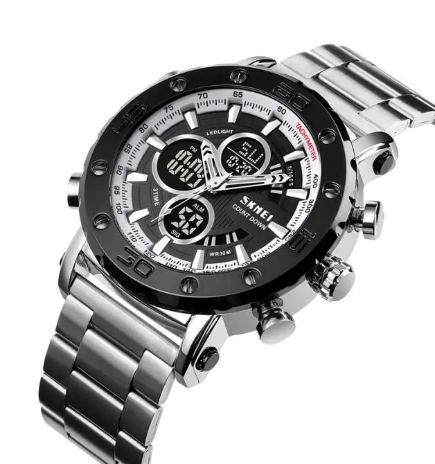 Мужские часы Skmei 1636 с браслетом Серебристый с черным Винница - изображение 4