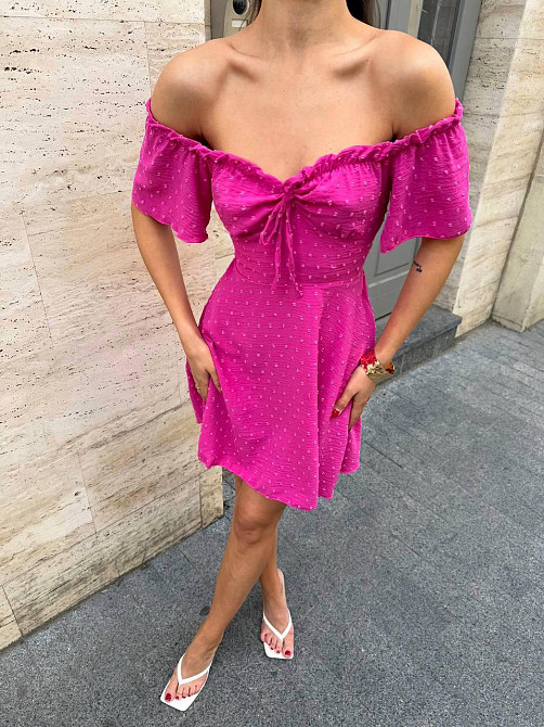 Жіноче стильне романтичне вечірнє плаття — ролекс горошок Малина, 42/44 Одеса - фото 1