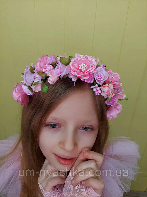 Рожевий обідок віночок з квітами "5 троянд" Кривий Ріг - фото 3