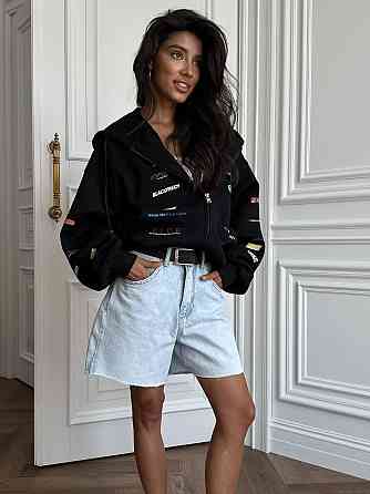 Жіноче стильне оверсайз худі на блискавці тринитка на флісі Чорний Одеса