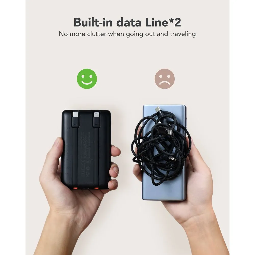 Зовнішній акумулятор VEGER 10000 mAh with built-in cables Type C / Lightning PD QC3.0 2A 22,5W C11 (W1170) black Киев - изображение 6