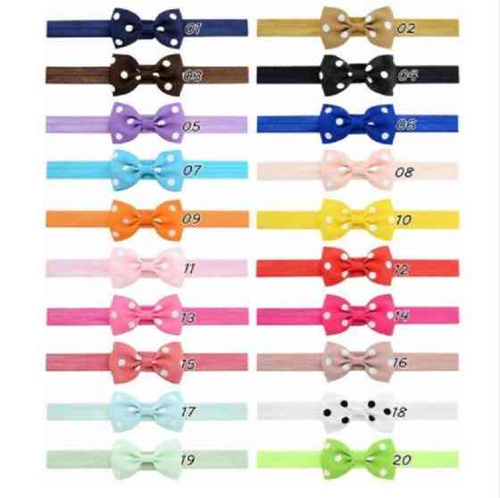 Дитяча салатова пов'язка в горошок - окружність 36-60см, бантик 7,5 см Київ