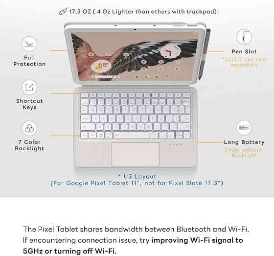 Магнитная клавиатура-чехол для Google Pixel Tablet 11