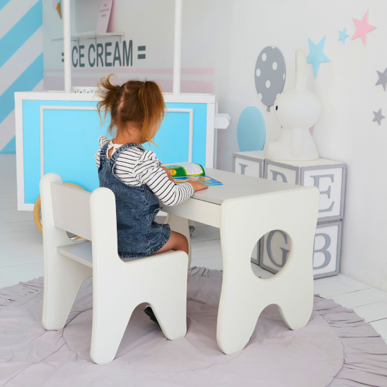 Стільчик для дитячої кімнати 55×37×33 дитячий зручний стілець для ігор, білий з сірим Кам'янське