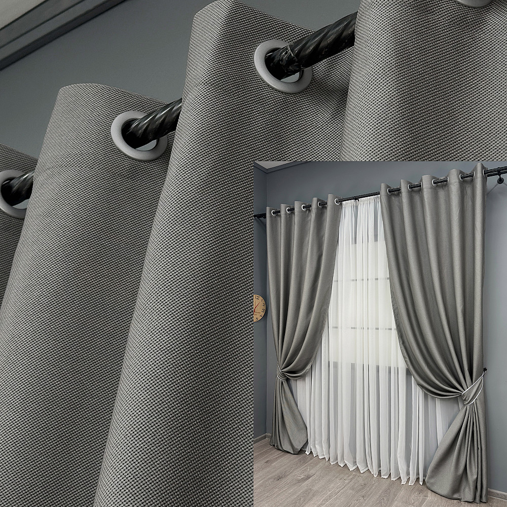 Комплект готовых штор на люверсах VR-Textil Рогожка TERRA LUXE № 1862ш Серый 150х270 см 2 шт (37-0311) Киев - изображение 1