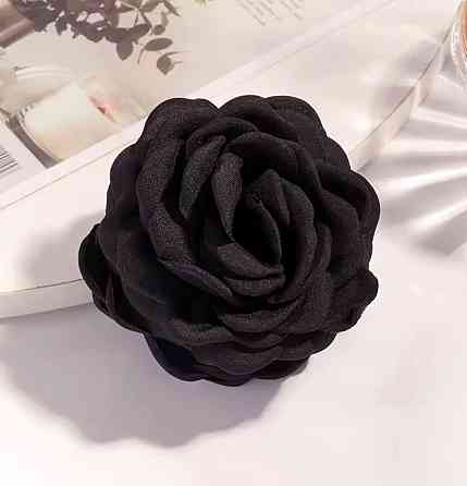 Крабик для волос с цветком розы черный 9 см, заколка краб для волос цветок, женский аксессуар для прически Киев