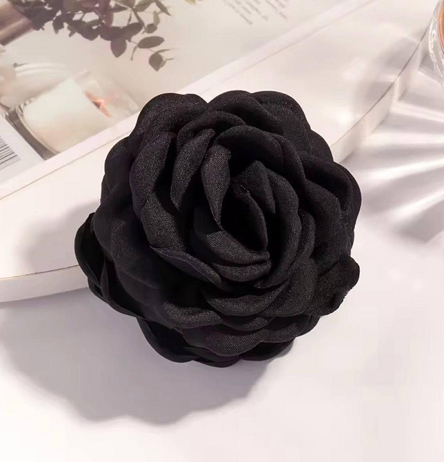 Крабик для волос с цветком розы черный 9 см, заколка краб для волос цветок, женский аксессуар для прически Киев - изображение 1