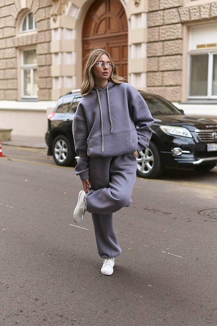 Женский теплый костюм двойка свободного кроя трехнитка на флисе Серый Одесса - изображение 9