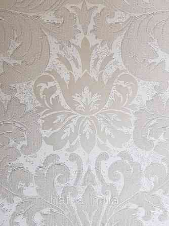 Шпалери метрові вінілові на флізелін Marburg Villa Romana класичні вензелі завитки бежеві білі срібло Київ