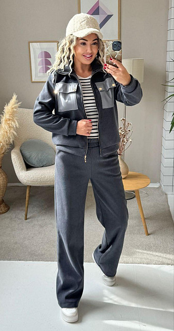 Женский стильный костюм двойка: кофта и штаны вельвет на плотном флисе Графит, 42/44 Одесса - изображение 9