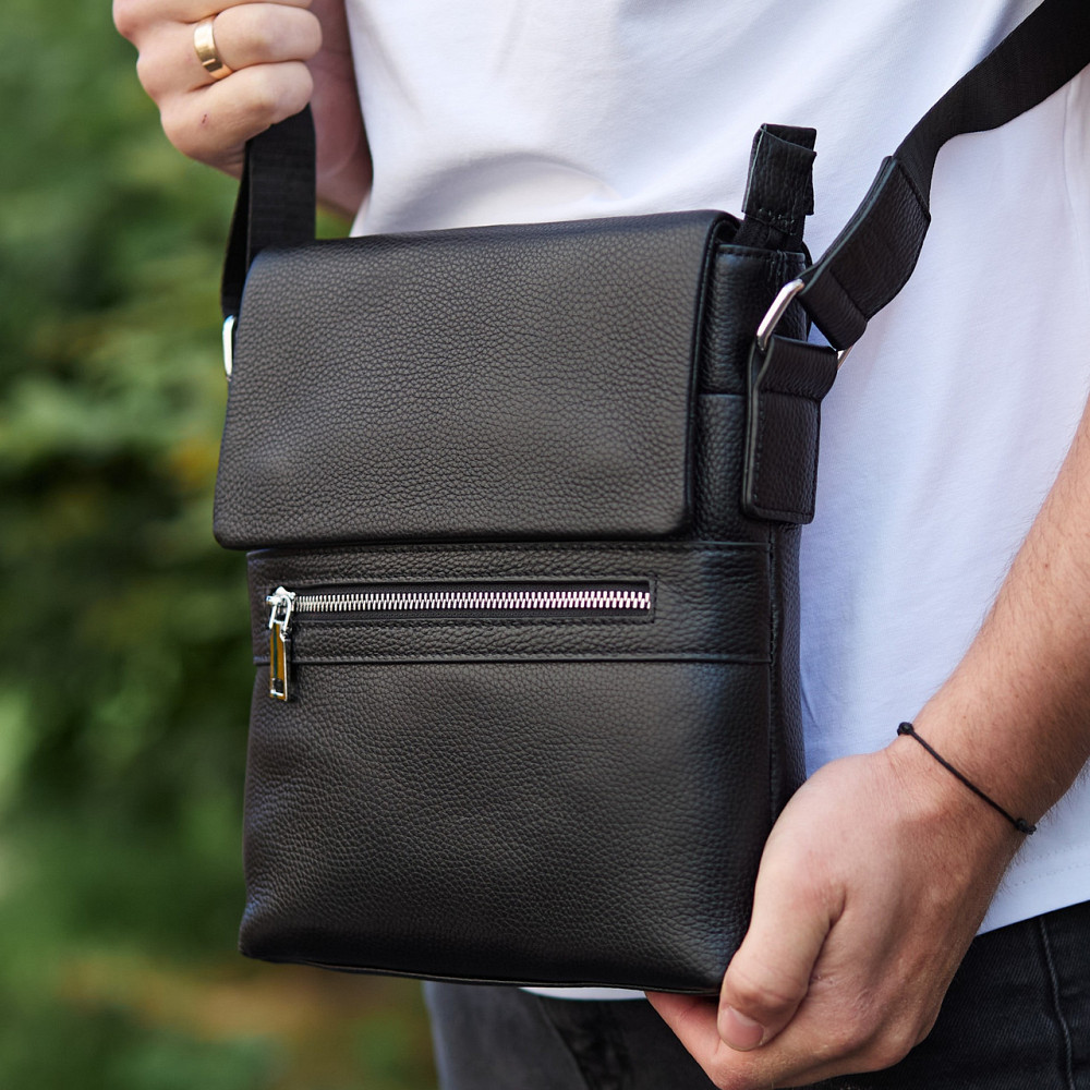 Чоловічий класичний великий шкіряний месенджер чорний Tiding Bag Київ - фото 2