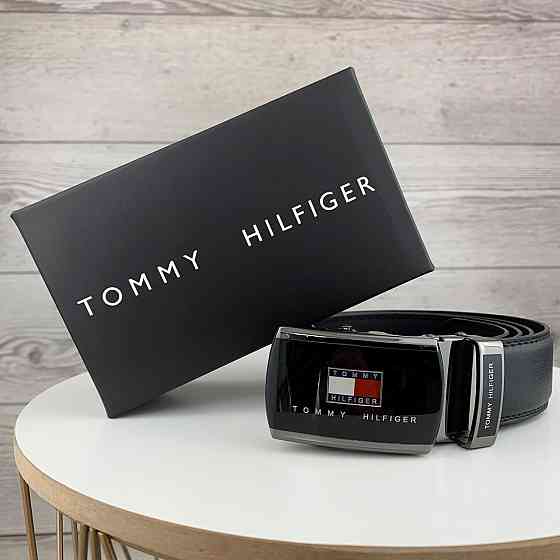 Мужской ремень Tommy Hilfiger Томи Хилфигер, пояс из эко кожи в подарочной коробке, черныйMasterSem Киев