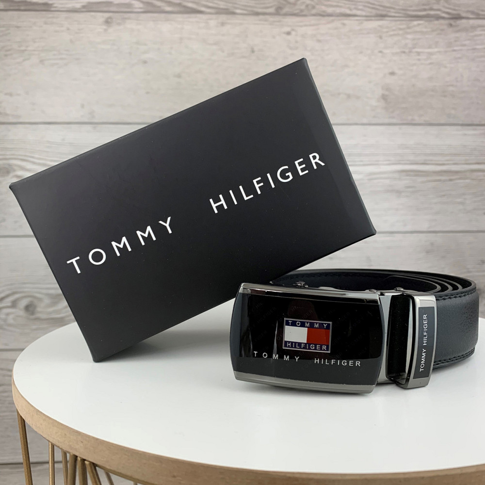 Чоловічий ремінь Tommy Hilfiger Томі Хілфігер, пояс з еко шкіри в подарунковій коробці, чорнийMasterSem Київ - фото 5
